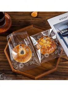 200pcs/100pcs Bread Bags, Toast Bags, Bread Wrapping Bag, Self-Adhesive Bag, Baking Food Fruit Packaging, Self-Adhesive Sealing Bag, Home Room Kitchen Storage Supplies Back To School - Clear - View 2