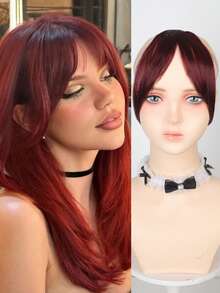 Synthesis Wig Middle-Part Bangs Hair Extensions Clip In Forehead Natural Seamless French Oblique Bangs Eight-Character Bangs Perfect Suitable For Women's Daily Wear And Gatherings - 彩色 - 查看 14