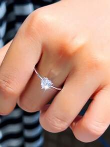 1 chiếc nhẫn bạc Sterling S925 đính đá Moissanite 1 carat (6.0mm), thích hợp làm quà tặng Ngày của Mẹ, Ngày Valentine, Giáng sinh, Năm mới, Lễ đính hôn, Đám cưới, Kỷ niệm hoặc Sinh nhật. - Bạc - Xem 3