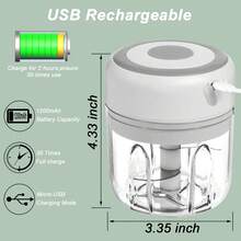 Electric Mini Garlic Chopper, 250ML USB Food Chopper Mincer, Vegetable Onion Portable Small Processor For Garlic, Ginger, Chili, Vegetables Pink-250ML - White - View 8
