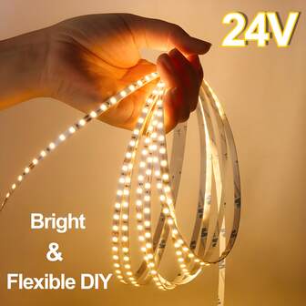 Ny 10m/32.8ft 24V lågspännings SMT-ljusremsa, vitt ljus/naturligt ljus/varmt ljus LED-remsa, 8mm breda supertunna mjuka och flexibla ljusremsor, med starkt baksideslim och 5cm fri skärtejp, för heminredning, vardagsrum, sovrum, kök, skåp, trappor, bar, butiksdekorationer juldekor (endast ljusremsa, inget batteri, ingen strömförsörjning)