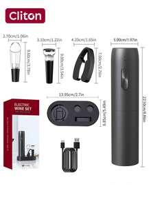CLITON Electric Wine Opener With Storage Base,Cordless Electric Wine Bottle Opener With Pourer, Foil Cutter, 1 Vacuum Preservation Stoppers, Easy Storage,Electric Wine Opener Set With Storage Base, Reusable Automatic Wine Bottle Opener With Led Light, Portable Corkscrew With Pour & Preserver Vacuum Stopper, Foil Cutter, Black - Black - View 11