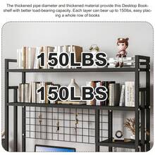 Durable Metal Desktop Shelf 37.4" 45.3" 4 Tier All Metal Desktop Bookshelf Heavy Duty Desk Display Storage Rack - 黑色 - 查看 8