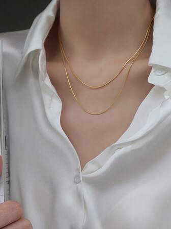 Nooxian 2pcs/Set Stainless Steel Jewelry, Unisex Fashion Simple Stainless Steel Round Snake Chain