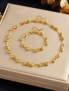 1 套不锈钢时尚项链 + 手链首饰套装，适合日常佩戴、礼物