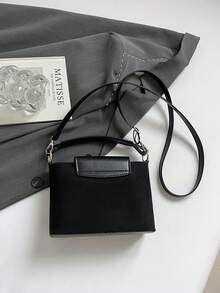 Fashionable Mini Solid Color Minimalist Metal Lock Decor PU Fabric Multipurpose Handbag - Black - View 5