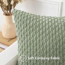 Cushion Covers 50cm X 50cm, Corduroy Decorative Throw Pillow Covers Soft Boho Striped Pillow Case Modern Farmhouse Ho... - Sage Green - View 5