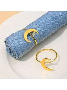 4/6 Stücke Goldene Metall-Mondförmige Serviettenringe, geeignet für Hotel, Zuhause, Küche, Esszimmer, Tischdekoration, Multi-Farben & Stile, für den täglichen Gebrauch, Bankette, Gäste verwendbar, ganzjährig einsetzbar