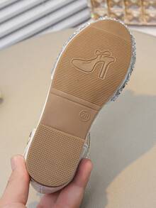 Girls' Party Dress Shoes With Shiny Multi-Layer Bow And Safety Pearl Strap, Creating An Elegant Look - Silver - View 7