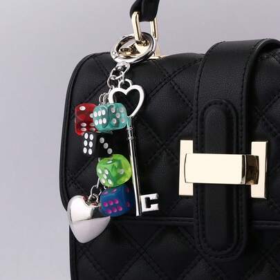 Lucky Resin Dice Bag Charm 3D Cube Square Dice Heart Key Pendant Keychain Keyfob For Bag Purse Wallet Cellphone Or Car Pendant