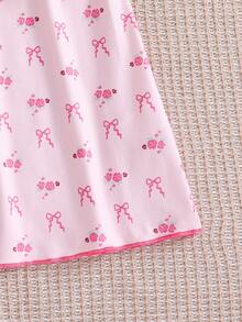 Este dulce, elegante y casual conjunto de ropa de estar en casa de manga larga está diseñado especialmente para niñas. Presenta un cuello redondo con estampado de lazos rosas y un bajo recogido, creando un estilo de princesa cómodo. Es muy adecuado para usar en casa, leer, descansar y relajarse. También es un gran regalo para niños o amigos. - Rosa - Ver 8