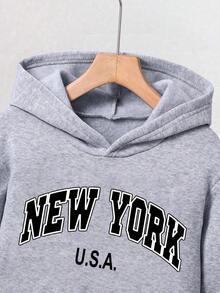 Tween Boy Cartoon Print Warm Hoodie And Sweatpants Set - Grey - View 4