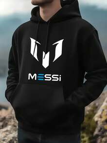 Men's Soccer Hoodie - Bold MESSI Graphic Pullover Sweatshirt, Black With White & Blue Lettering, Machine Washable Hoodie For Soccer Fans, Everyday Casual & Training Wear - Athletic Apparel Gift For Messi Supporters, Game Day Outfit, Sporty Design, Quality Stitching, Fan Merchandise - màu đen - Xem 6