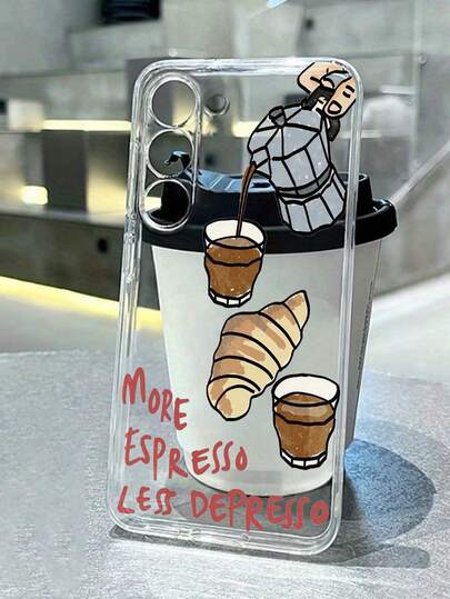 Coffee Croissant Painted Anti-Drop Transparent Minimalist Shockproof Phone Case Compatible With IPhone 17/17 Pro/17 Pro Max/16/15 XR/7/8/16 Pro Max/13/15 Pro Max/12 Pro Max/13 Pro Max/14 Pro Max, Galaxy, Redmi 10/9/Note 9/12C/Note 11 Pro/Note 8 Pro/9C/9A