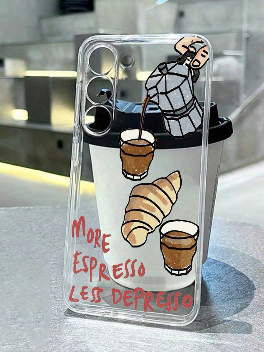 Coffee Croissant Painted Anti-Drop Transparent Minimalist Shockproof Phone Case Compatible With IPhone 17/17 Pro/17 Pro Max/16/15 XR/7/8/16 Pro Max/13/15 Pro Max/12 Pro Max/13 Pro Max/14 Pro Max, Galaxy, Redmi 10/9/Note 9/12C/Note 11 Pro/Note 8 Pro/9C/9A - Multicolor - View 1