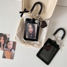 Fashion PU Leather Card Holder Double Card Slot With Lanyard Idol Photos Protective Cover Simple ID Card Holder