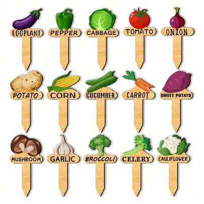 1 Set (15pcs/Set) Wooden Plant Labels - 15 Styles, Suitable For Marking Potted Plants, Reusable, Indoor/Outdoor Garden Supplies, Unique Gift Idea