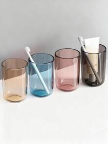 1pc Transparent Gargle Cup, Plastic Bathroom Cup, Reusable Drinking Glass, Elegant Transparent Gargle Cup, Luxury Couple Toothbrush Cup, Suitable For Home And Bathroom Use