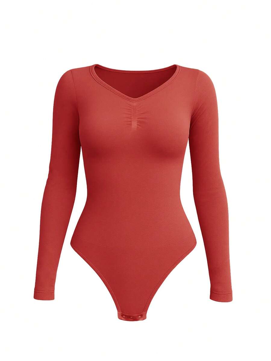 Suprenx 1pc Women's Long Sleeve Tummy Control Lift Bust Bodysuit