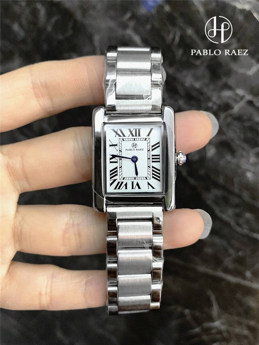 Pablo Raez A Single-Piece Classic Women's Watch Set, Featuring High-Quality Stainless Steel Silver, An Original Charming And Luxurious Dress Watch, An Elegant New Vintage Women's Watch, A Beautifully Designed Rectangular Quartz Watch, A Stylish White Dial, A High-Quality Popular Square Women's Wristwatch, 50-Meter Water Resistance,