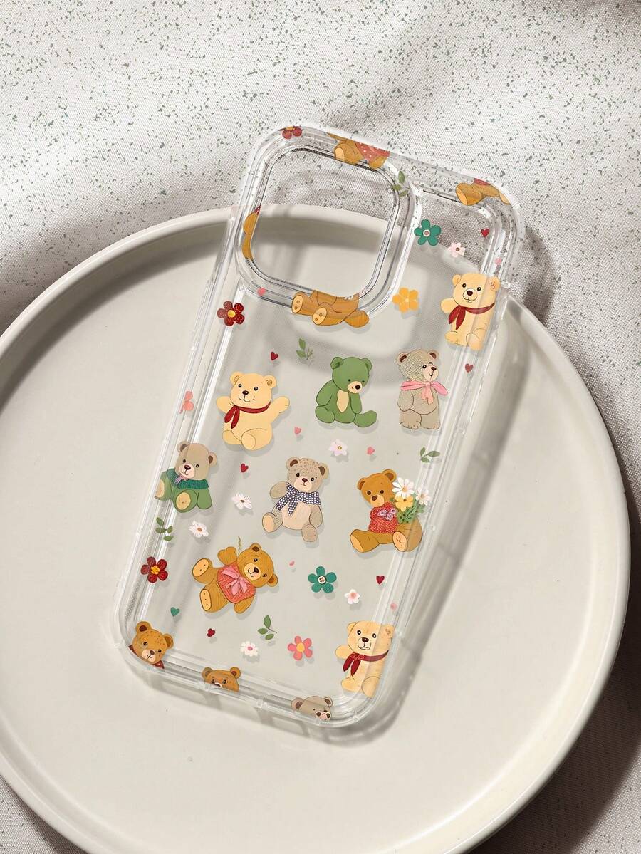 Floral Toy Bear Print Clear Case Compatible With IPhone 13/11/17/17pro/16/14/15/15pro/15 Plus/15 Promax/7plus/8plus/X/Xs Max/Xr/11pro/12pro/13pro/14pro/12mini/13mini/11promax/12promax/13promax/14promax/14plus/17pro Max/17Air/6/6s Plus/7/8/16Pro/16plus/16promax/Se2/17promax&Compatible With Samsung Galaxy/A54/A14/A12/A13/A15/A32/A33/A24/A52S/S20/S21/S22/S23/S24/S23Plus/S24ultra/S25/A15/A33/A23 - Multicolor - View 1