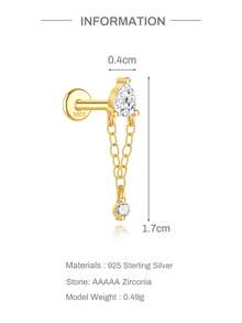 1件925纯银长方形耳钉，扁平耳软骨穿刺饰品，适合日常佩戴、婚礼、派对、订婚、周年纪念、情人节及其他场合。 - 金色 - 查看 7