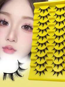 10 perechi de gene false naturale în stil păpușă - Gene false transparente cu tulpină manga, design de zână comică, perfecte pentru jocuri de rol - reutilizabile - Negru - Vizualizare 8