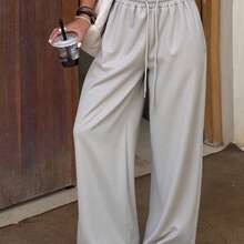 Livesso 女士休闲纯色宽松运动裤 秋季女式慢跑裤 - 淺灰色 - 查看 9