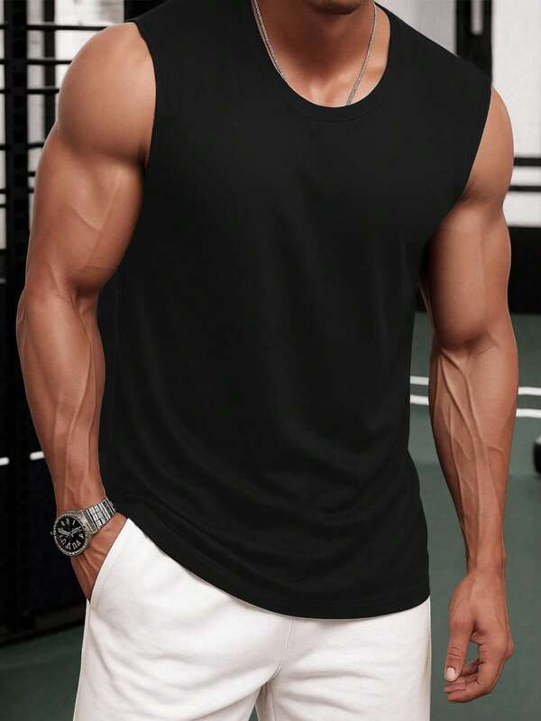 Men's Sleeveless Top, Crew Neck Sleeveless Shirt, Versatile