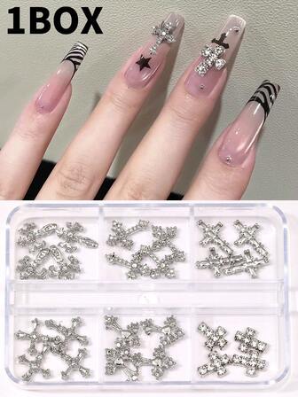 1盒24件装3D十字架美甲饰品 - 水钻哥特合金金属美甲装饰 | 亚克力美甲配件