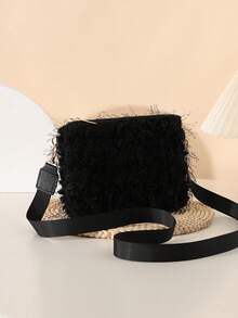 Túi xách lông thời trang dành cho nữ, Túi đeo chéo điện thoại tối giản - màu đen - Xem 2