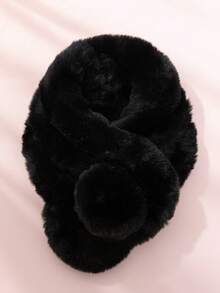 1pc Women's Classic Faux Fur Scarf With 3 Pompoms, Warm And Cute For Autumn/Winter