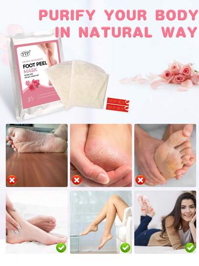 5 Pairs Rose & Aloe Vera Foot Peeling Mask - Exfoliating, Moisturizing & Nourishing With Lactic Acid, Urea & Malic Acid For Rough & Dry Light Beige, Essence Socks, Foot Care, Pedicure Product Merry Christmas Gift, Foot Peel Mask