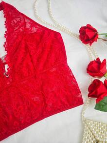 EZNV Christmas Hot ! Red Lace Halter With Boning, Plus Size Flattering Party Wear Top - Red - View 8