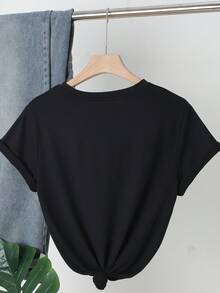 女士休闲 Ciao Bella 字母印花 T 恤，涤纶面料，圆领短袖设计，适合夏季旅行、度假和日常休闲穿着