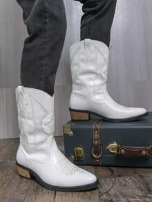 Western Style Cowboy Boots, Wedge Heel, Embroidered, Retro British Style Boots, Couple/Unisex Riding Boots