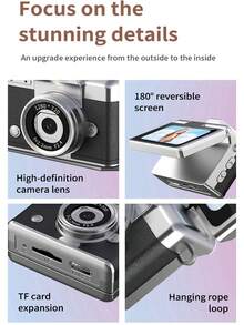 1.47" IPS HD Flip-Up Thumb Camera LK-027 . 180° Flip Screen . USB Charging . Multi-Beauty Filters . Backlight . Capable Of Filming Cinema-Grade Vlogs . Comes With 32GB Memory Card . Multiple Color Options - Multicolor - View 9