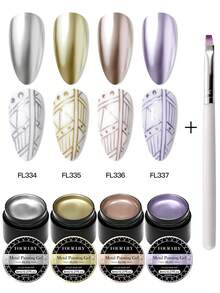 FOUR LILY 5Pcs Super Bright Metallic Nail Gel Set Golden Silvery Mirror Nail Effect Suitable For Painting Lines Floral French Nail Salon Painting Gel For Manicure 8ml - Multicolor - View 1