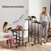 HOMCOM Height Adjustable Desk, Kitchen Table With Shelf, Wheels, Rustic Brown Computer Desk 60 X 60 X 70.5-120 Cm