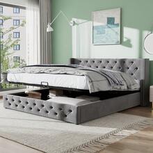 Pillow-Shaped Padded Bed, Double Flannel Rivets, Sewn Eyelet, 140*190 Double Bed With Hydraulic Function, Waterproof Non-Woven Fabric Bed Base In Black And Gray - Grey + Velvet + 140cm*190cm - View 12