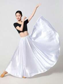 Chân váy maxi khiêu vũ thời trang, chân váy phồng xẻ tà đôi bằng satin dành cho nữ, thích hợp cho múa bụng, flamenco, nhạc rock. - Nhiều màu - Xem 3