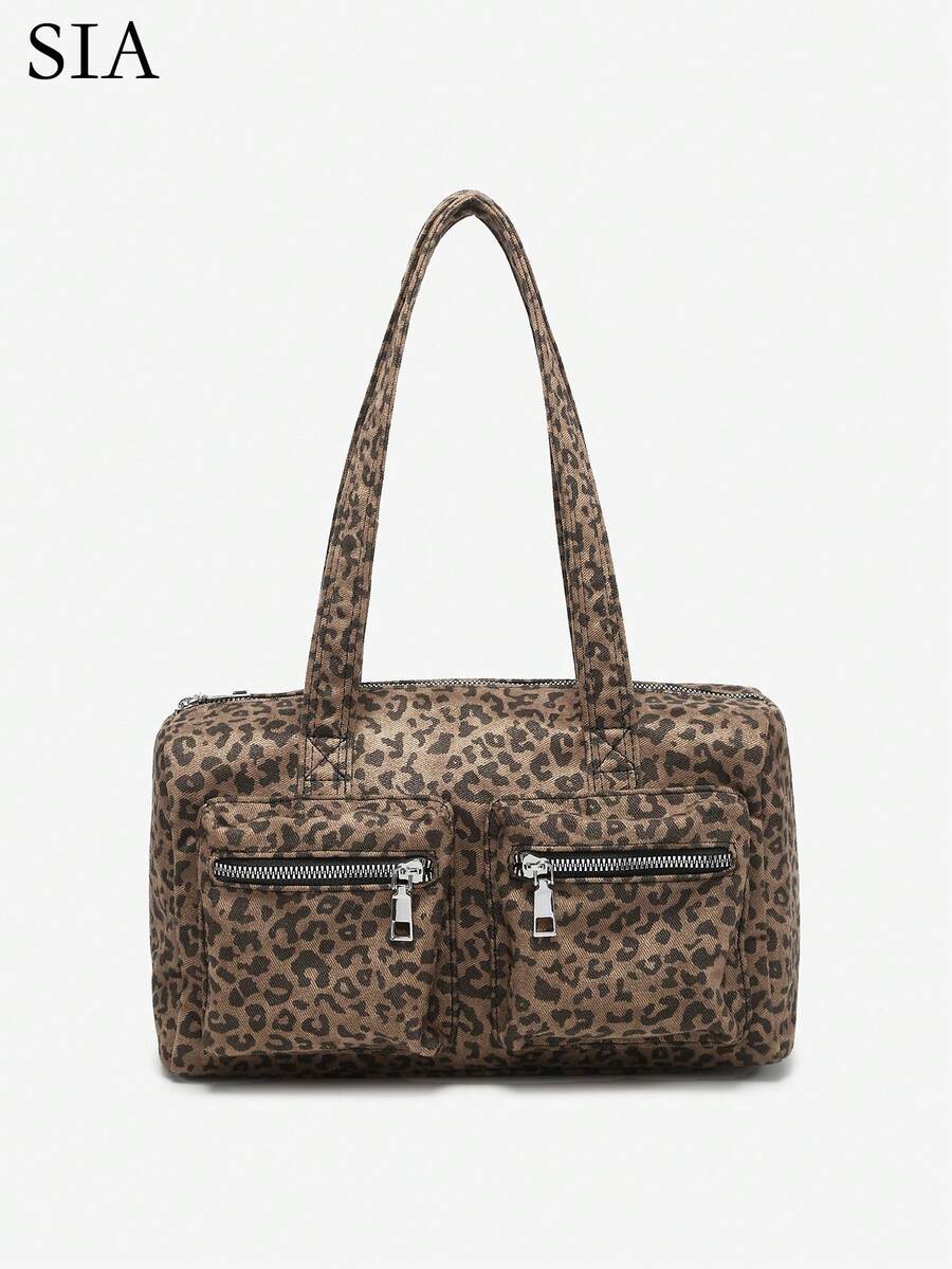 1个复古简约蝴蝶结爱心装饰外露内衬黄色多口袋大容量单肩保龄球波士顿包，适合约会、外出、派对等场合。 - 彩色 - 查看 1