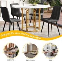 Round Dining Table (1 Piece), Kitchen Table, Breakfast Table, Metal Legs, Gold/Black Marble Pattern - Gold - View 6