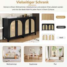 Modernes Sideboard im minimalistischen Stil 4-Rattantür, Metallgriff einfaches Buffetschrank für Esszimmer, Wohnzimmer, Küche (Schwarz) - Noir - Voir 7