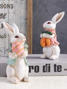 Easter Bunny Holding Egg Resin Sculpture Decorative Figurine For Home Bedroom, Living Room, And Holiday Atmosphere Decoration - White - View 1