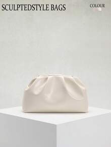 1pc Sculptedstyle Bags Autumn/Winter New High-End Milky White Oil Skin PU Clutch Bag, Solid Color Minimalist Style Women's Handbag, European And American Fashion Pleated Bag, Minimalist Women's Clutch Bag With Chain Shoulder Strap