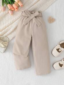 idolCat 年轻女孩可爱米色宽松裤腰蝴蝶结秋季日常装 - 卡其色 - 查看 3