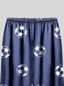 两件套男童蓝色足球印花长袖睡衣套装