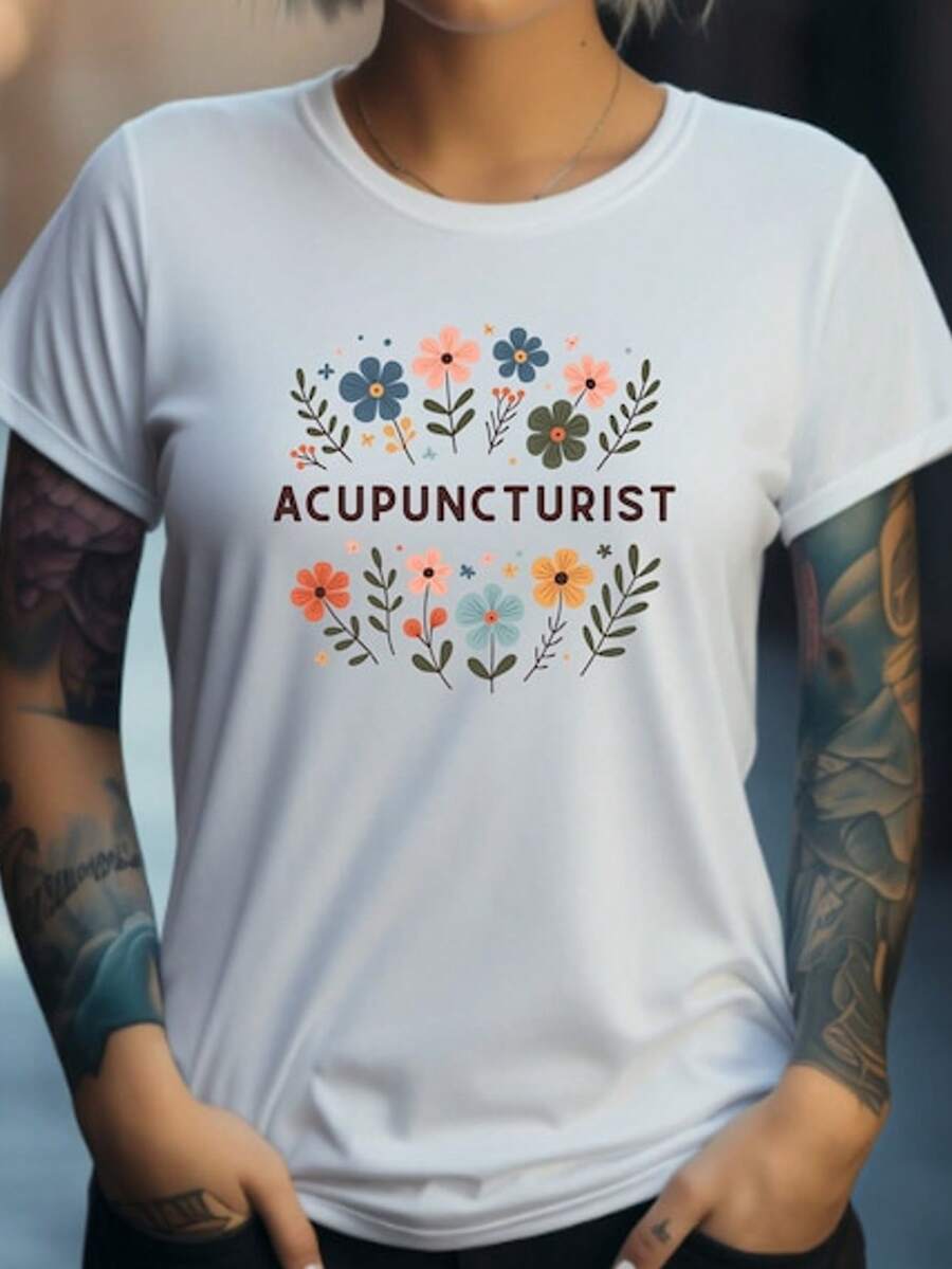 Acupuncture Shirt. Acupuncture Gift. Floral T-Shirt. Flower Shirt. Acupuncturist Tee. Wellness Shirt - trắng - Xem 1