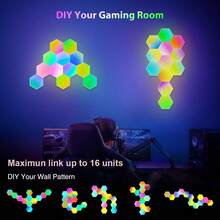6 Pack Smart Hexagon Lights, DIY Hexagon LED Light With App & Remote Control Music Sync RGBIC Wall Light Panels For Gaming Room, Bedroom, Living Room Decor - 6 包 - 查看 3